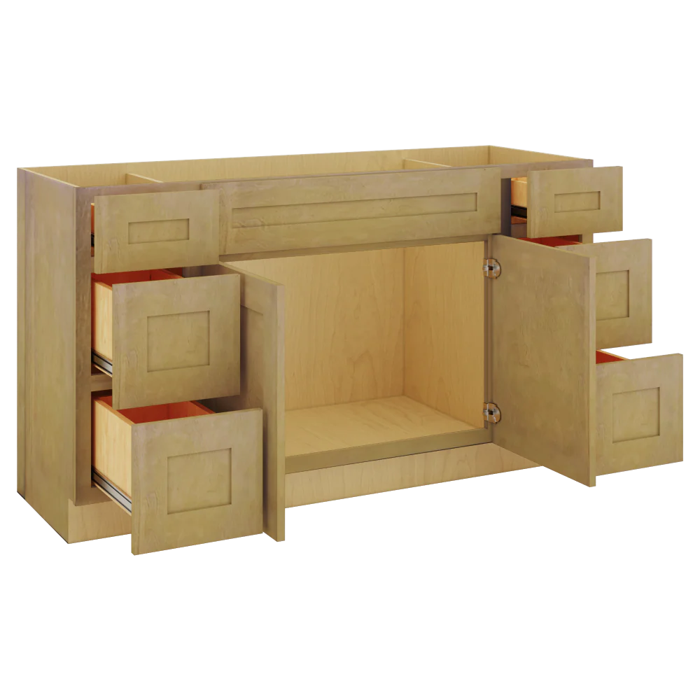 Modernform Cabinet Natural Shaker 60" W X 34 1/2" H X 21" D Combo Cabinet 2 Doors/6 Drawers/1 False Front