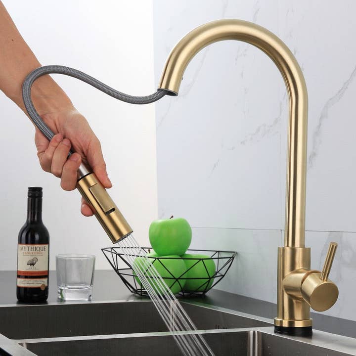 Kitchen Sink Faucet Gold stainless steel mixer faucet with pull out Sprayer