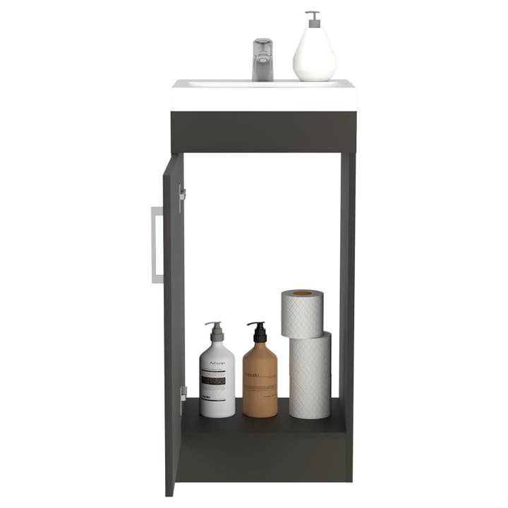 Jozz Bathroom Vanity Sink, Black Wengue and White Finish