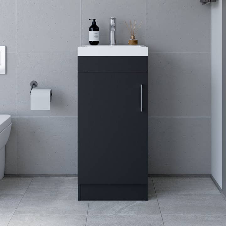 Jozz Bathroom Vanity Sink, Black Wengue and White Finish