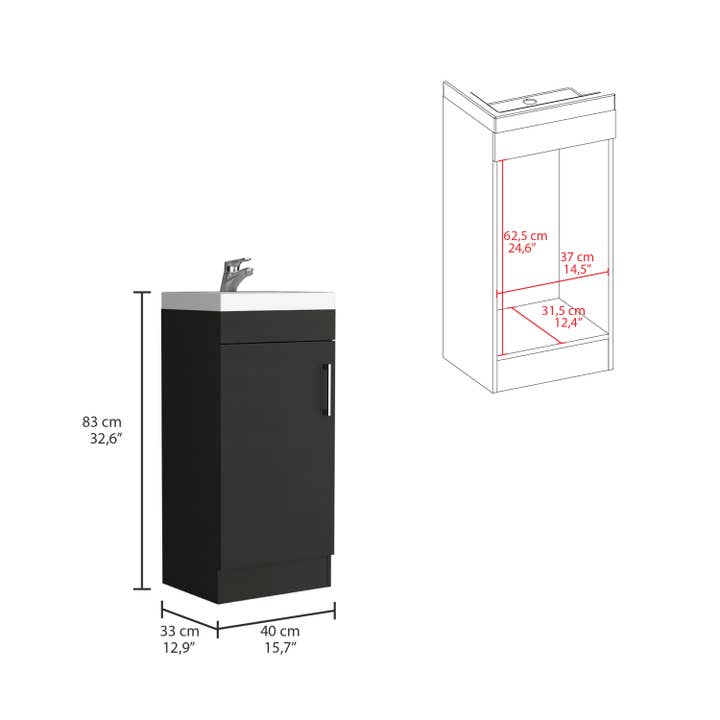 Jozz Bathroom Vanity Sink, Black Wengue and White Finish