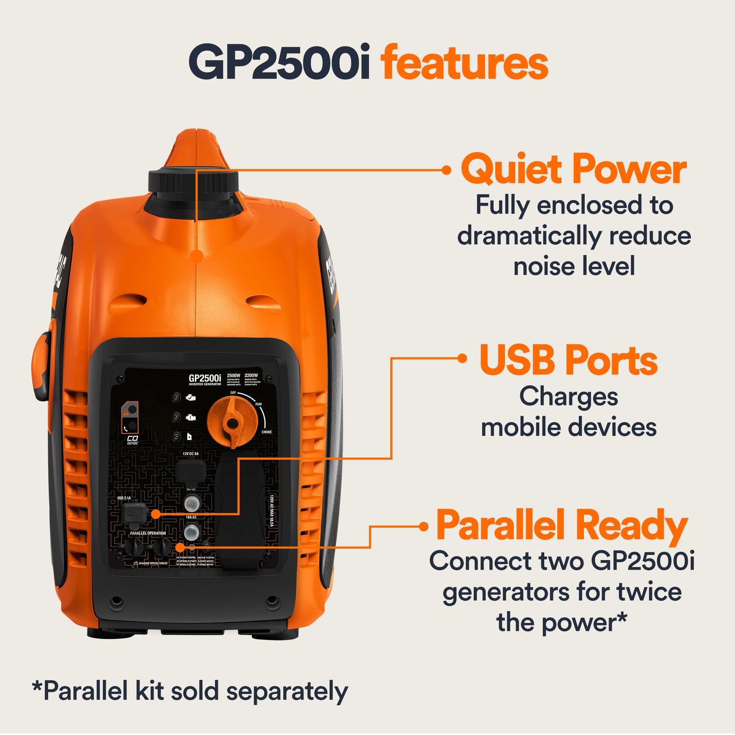 GP2500I 2500-watt Portable Inverter Generator With COSENSE® Technology