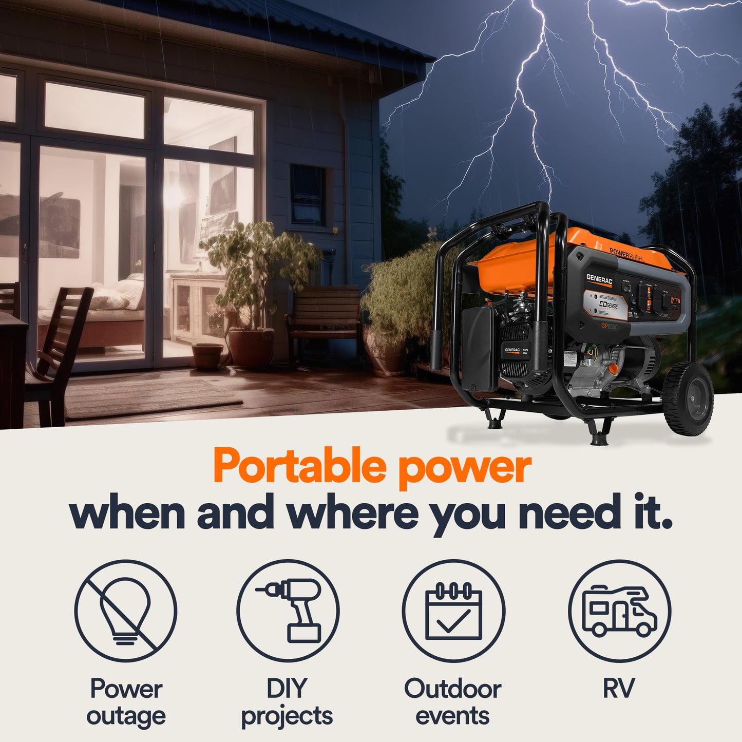6,500-watt Portable Generator with COSENSE® Technology