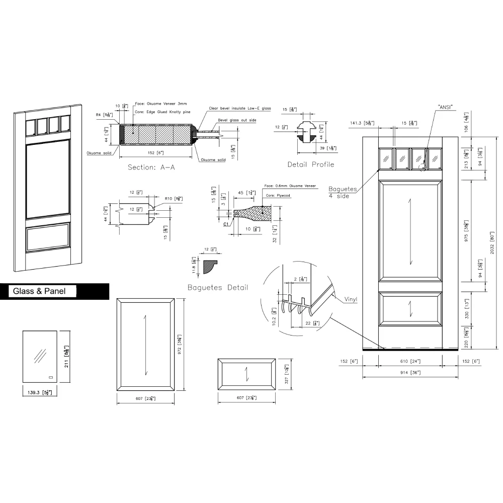 36x80 in Exterior Mahogany Door Slab | 4 Lite