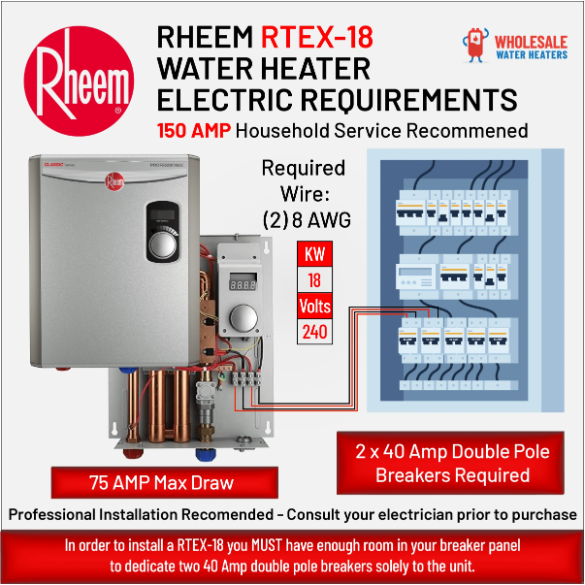 RHEEM RTEX-18 18kw 240v Tankless, Instant Electric Water Heater