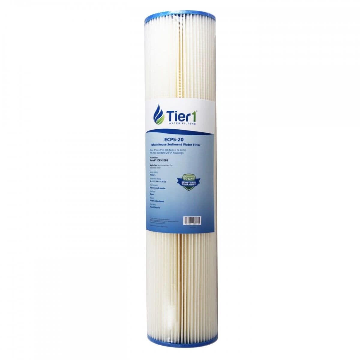 Tier1 20" x 4.5" Pleated Polyester Water Filter, 5 Micron