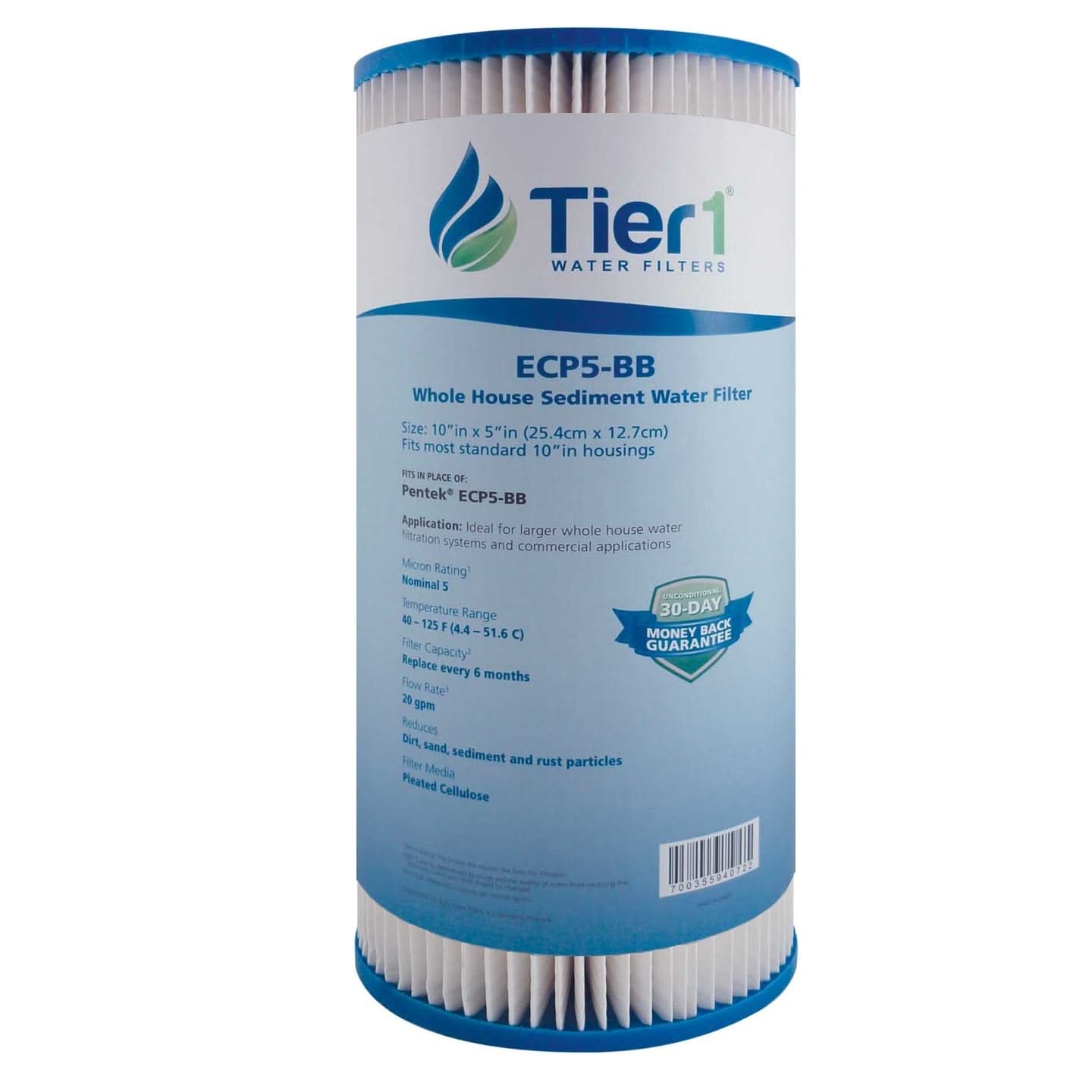 Tier1 10" x 4.5" Pleated Cellulose Sediment Filter (5 Micron)