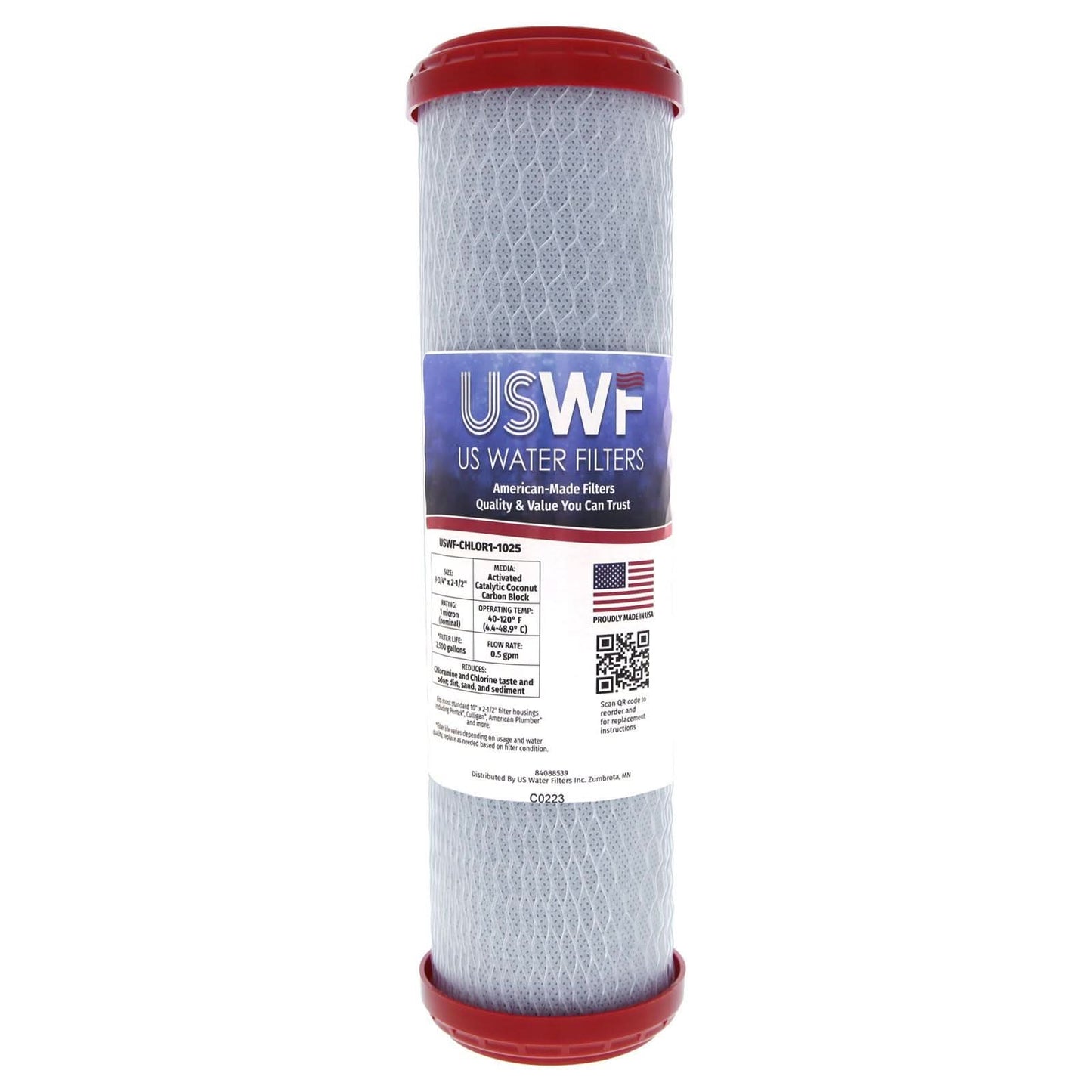 USWF Catalytic Carbon Block Filter, 1 Micron 10"x2.5"