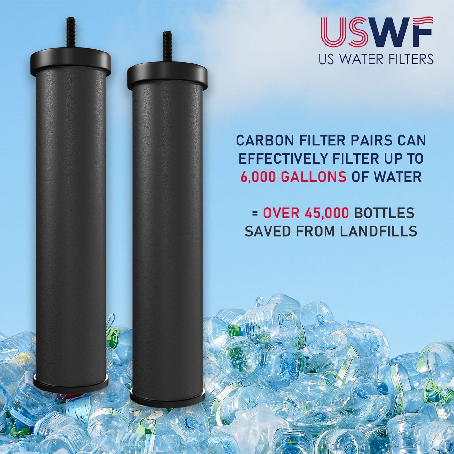 USWF Black Carbon Water Filtration Elements For Gravity Filter Systems (2-Pack)