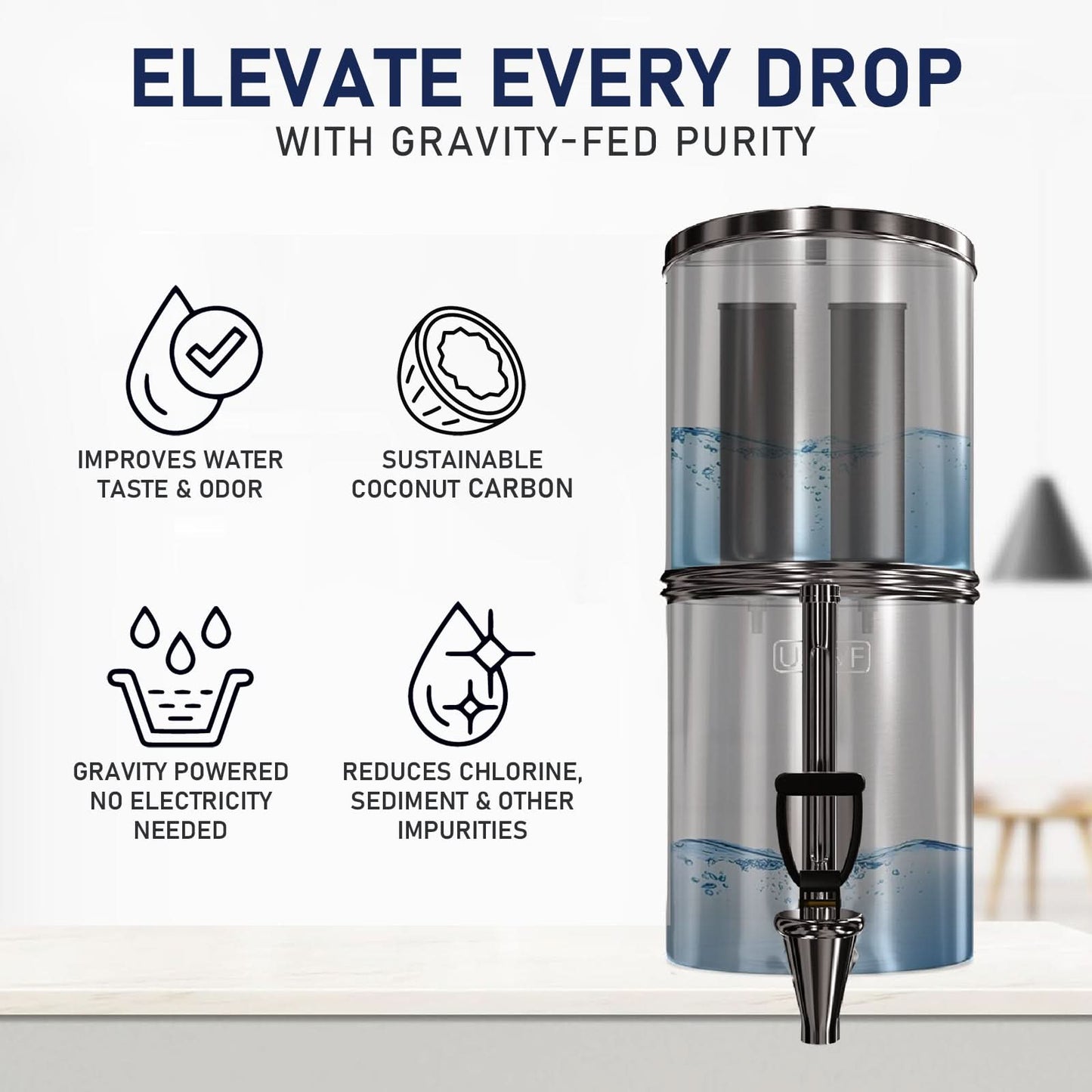 USWF Black Carbon Water Filtration Elements For Gravity Filter Systems (2-Pack)
