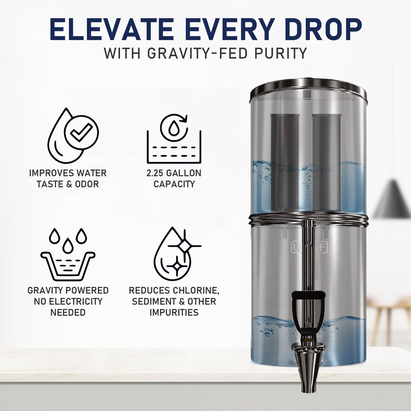 USWF 2.25 Gallon Stainless Steel Gravity Fed Filter System