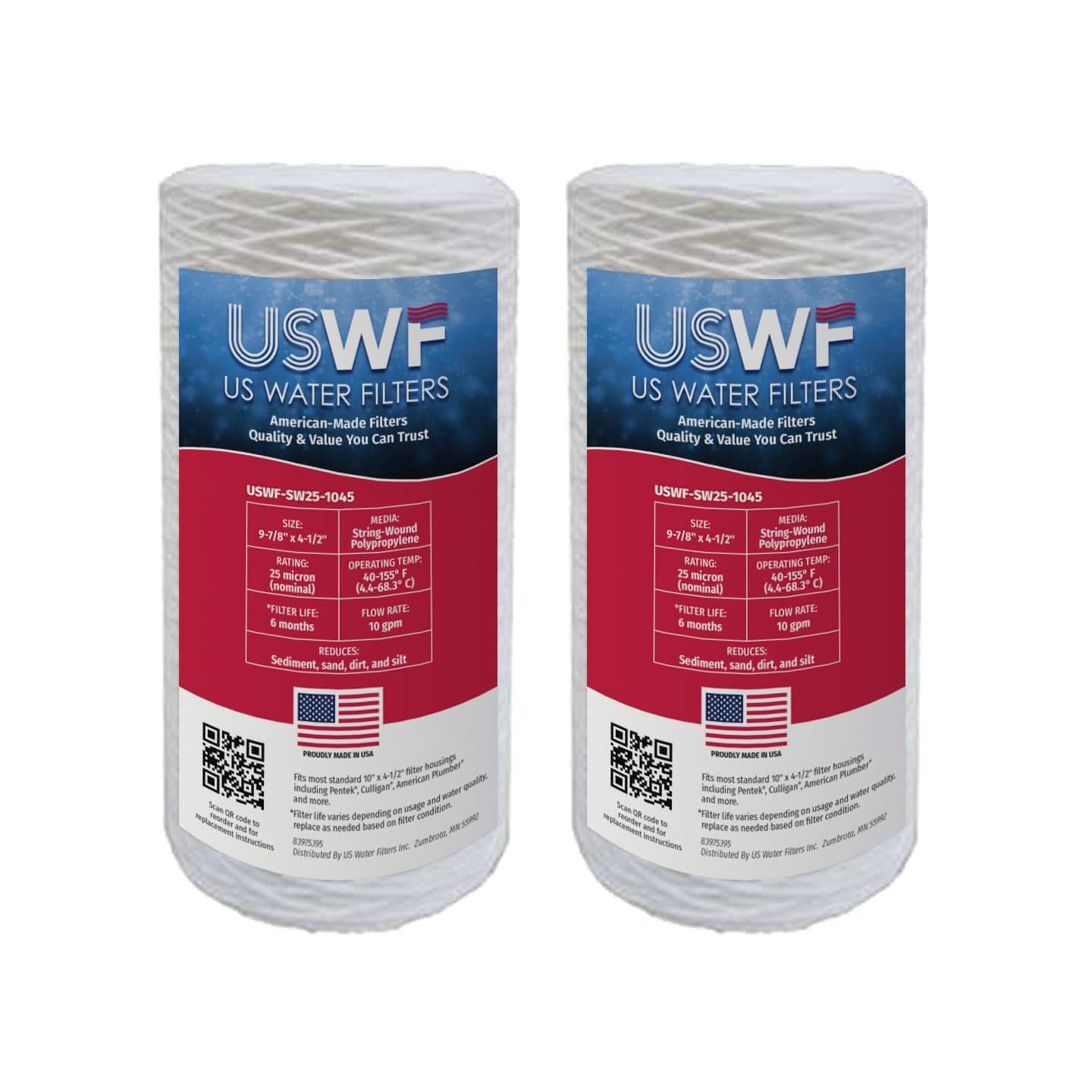 USWF 25 Micron String Wound Sediment Filter 10"x4.5"