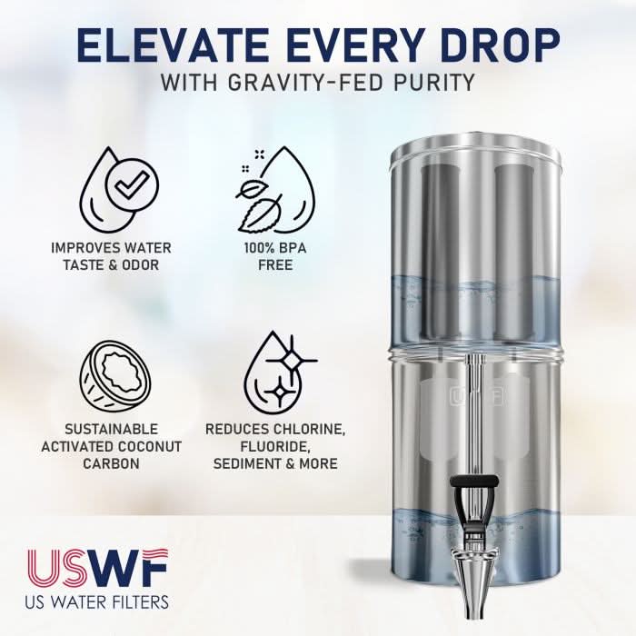 USWF Gravity Filter Elements Combo Pack, Black Carbon And Fluoride Filtration Elements