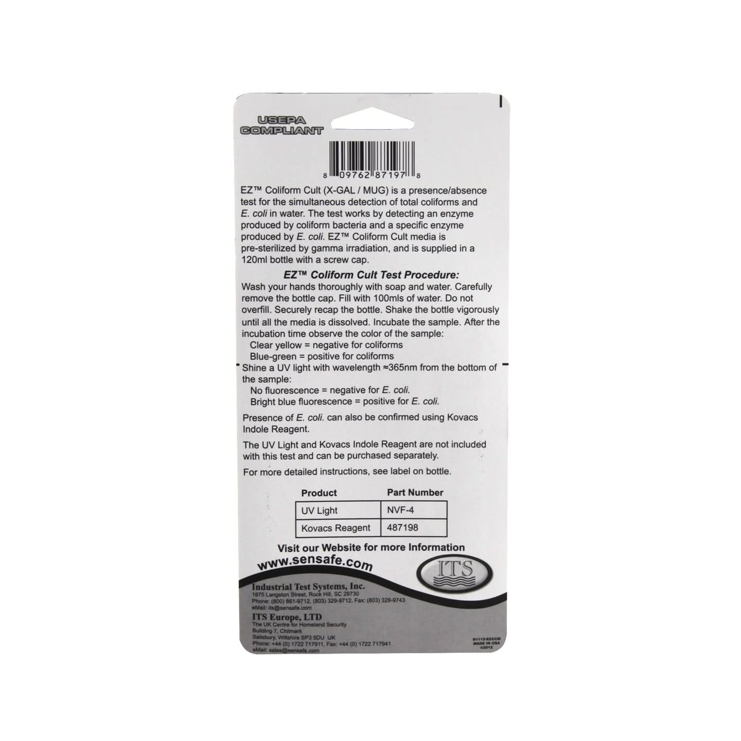 Sensafe 487197 EZ Bacteria Check & E.Coli Test Kit