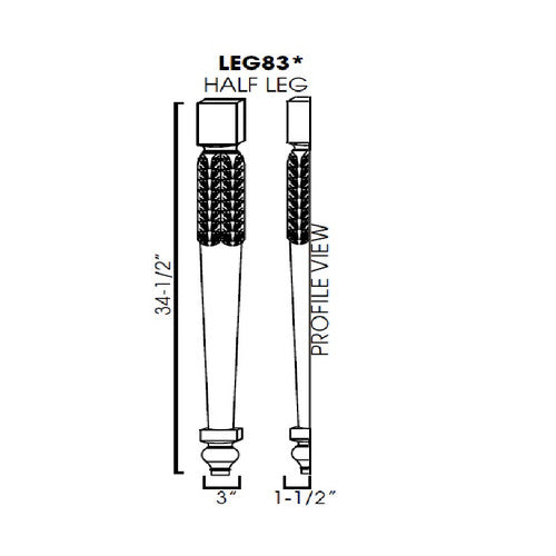 PW-LEG83* ( Half leg 3"Wx1-1/2"Dx34-1/2"H )