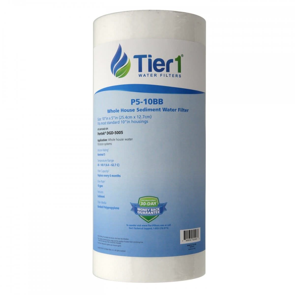 Tier1 10" x 4.5" Polypropylene Sediment Filter, 5 Micron