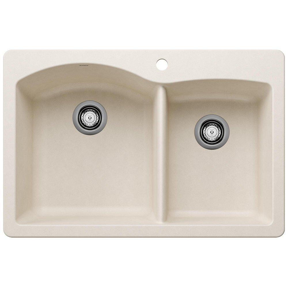 BLANCO Diamond 33 x 22 in. 1 Hole Granite Composite Double Bowl Drop-in and Undermount Kitchen Sink in Soft White