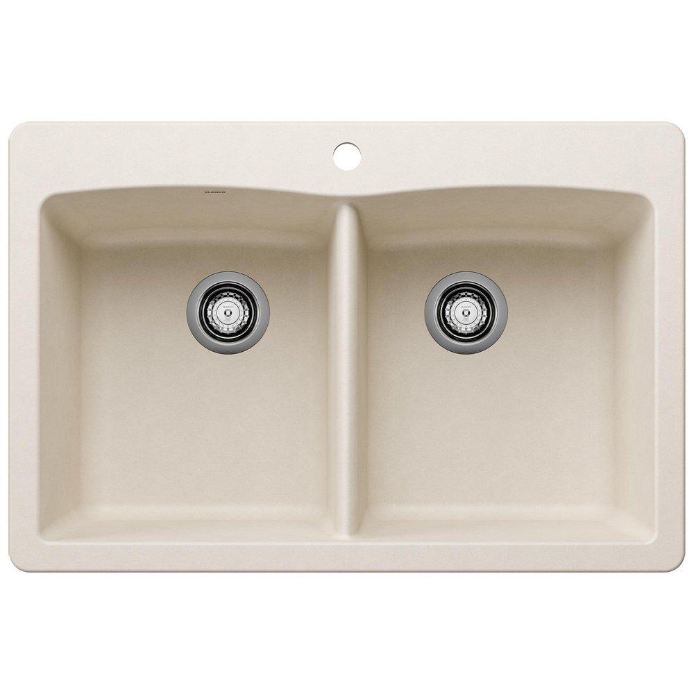 BLANCO Diamond 33 in. Dual Mount Composite Double Bowl Kitchen Sink in Soft White