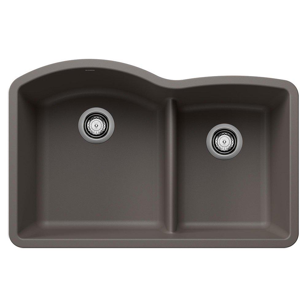 BLANCO Diamond 32-1/16 x 20-7/8 in. No Hole Granite Composite Double Bowl Undermount Kitchen Sink in Volcano Grey