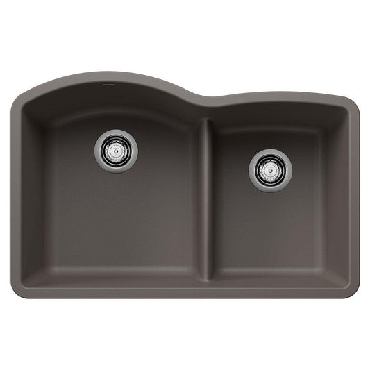 BLANCO Diamond 32-1/16 x 20-7/8 in. No Hole Granite Composite Double Bowl Undermount Kitchen Sink in Volcano Grey