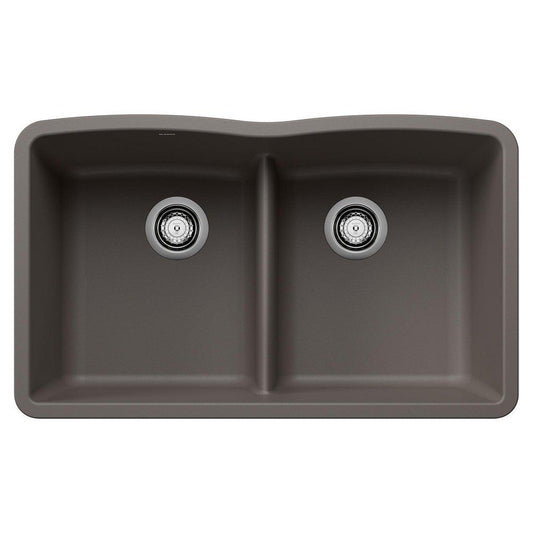 BLANCO Diamond 32 x 19-3/8 in. No Hole Granite Composite Double Bowl Undermount Kitchen Sink in Volcano Grey