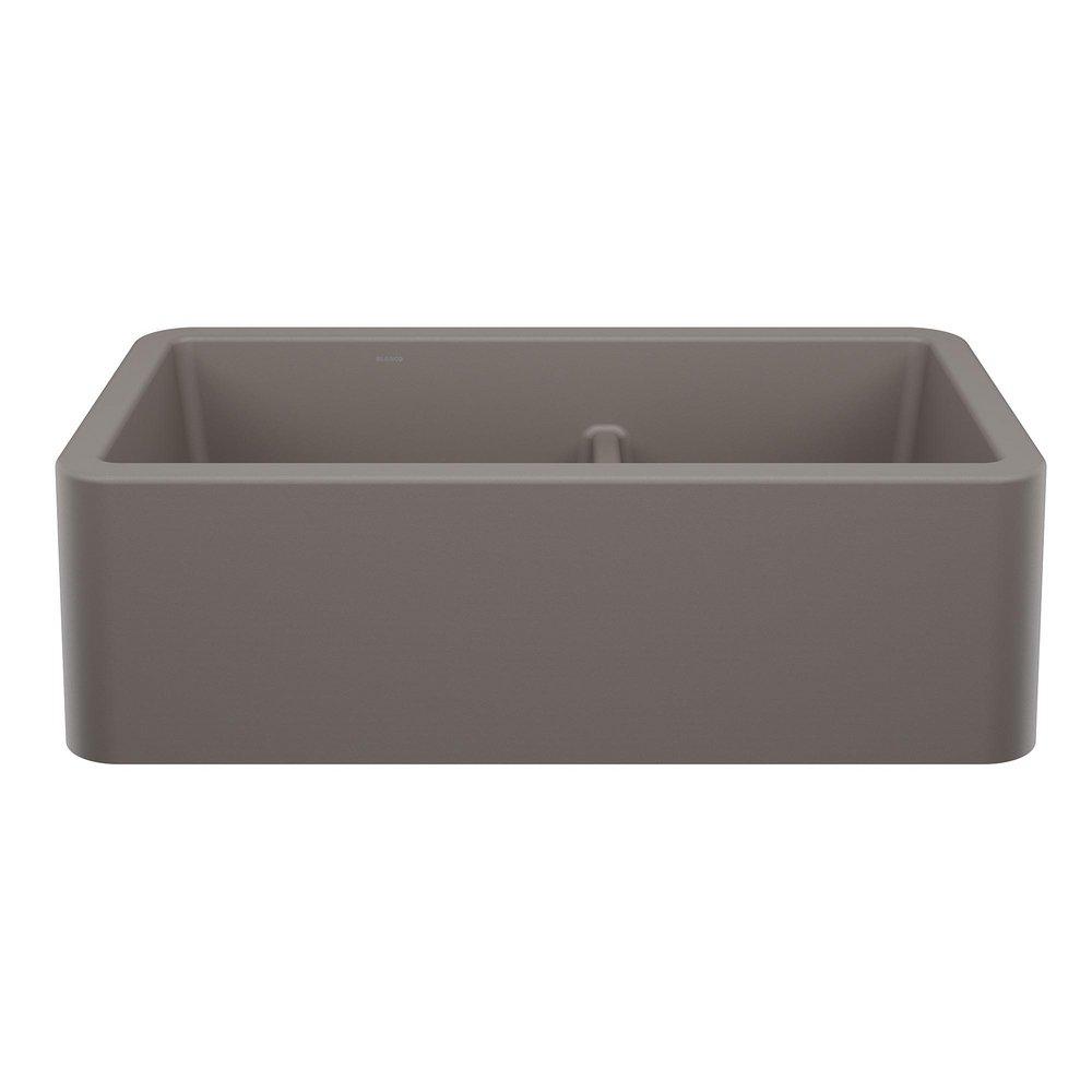 BLANCO Ikon 33 in. Farmhouse Composite Double Bowl Kitchen Sink in Volcano Grey