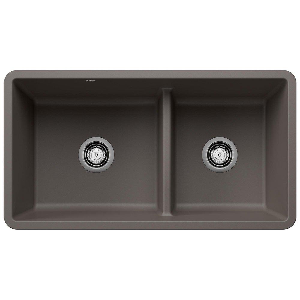BLANCO Precis 33 in. Undermount Composite Double Bowl Kitchen Sink in Volcano Grey
