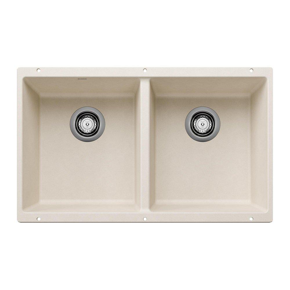 BLANCO Precis 29-3/4 x 18-1/8 in. No Hole Granite Composite Double Bowl Undermount Kitchen Sink in Soft White