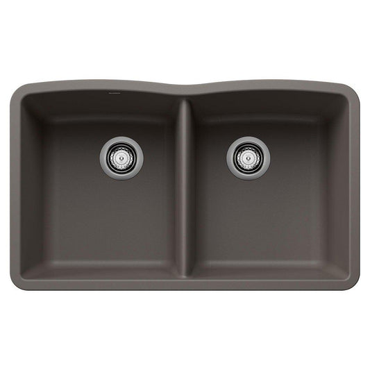 BLANCO Diamond 32 in. Undermount Silgranit Double Bowl Kitchen Sink in Volcano Gray