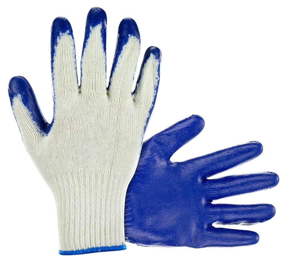 Cotton/Poly Knit, Blue Latex Coated Palm Gloves, Bulk