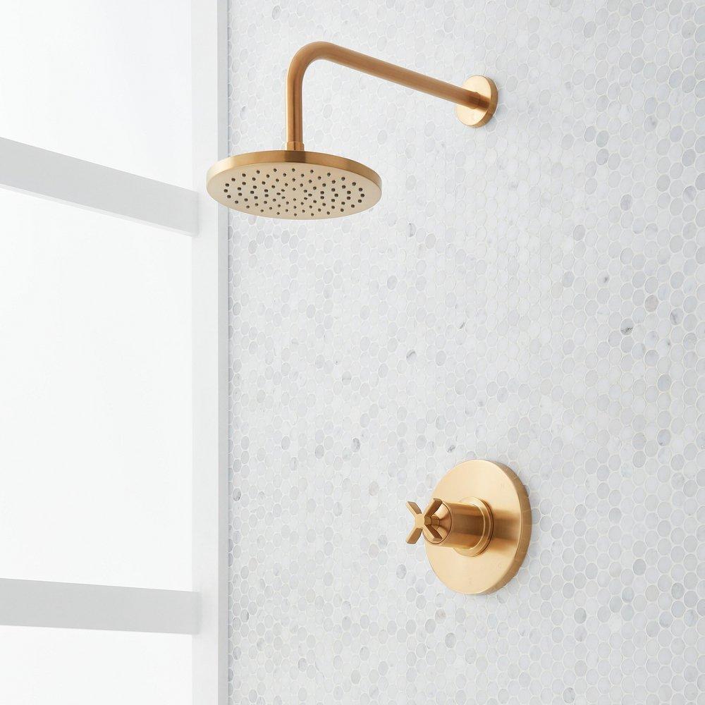 Signature Hardware Vassor Single Function Showerhead System in Brushed Gold