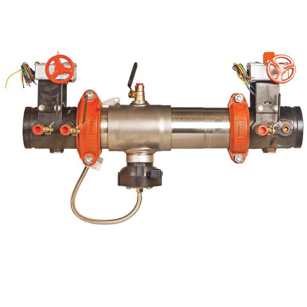 Ames Fire & Waterworks Series C400-FS 4 in 304 Stainless Steel Grooved Reduced Pressure Zone Assembly with Shutoff Valves, Flood Sensor and Test Cocks, Soft Seated Check Valve