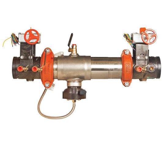 Ames Fire & Waterworks Series C400-FS 4 in 304 Stainless Steel Grooved Reduced Pressure Zone Assembly with Shutoff Valves, Flood Sensor and Test Cocks, Soft Seated Check Valve