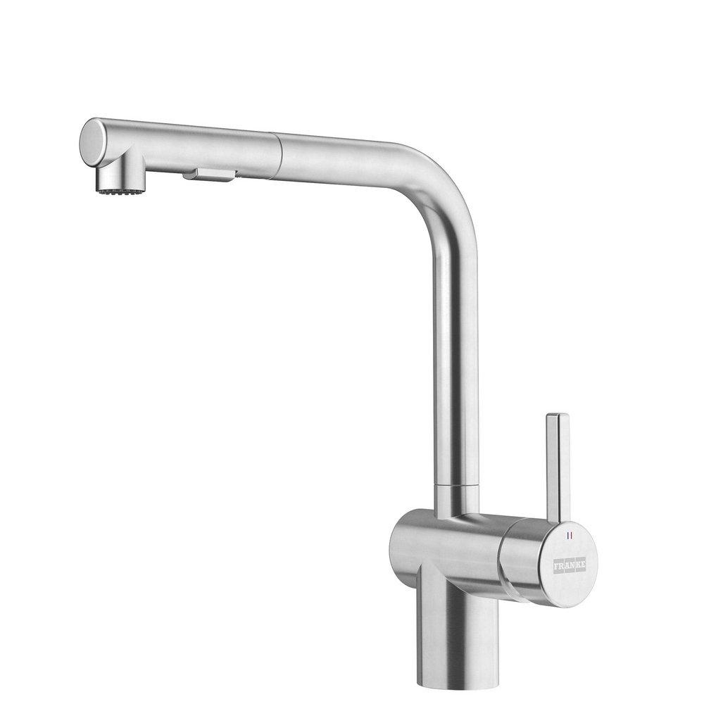 Franke Atlas Neo Single Handle Pull Out Kitchen Faucet in Stainless Steel