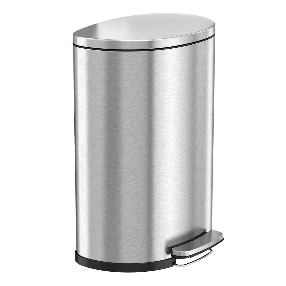 HLS Commercial Fire Rated Series 13.2 gal Stainless Steel Semi-Round Soft Step Trash Can w/ Odor Filter & Removable Inner Bucket