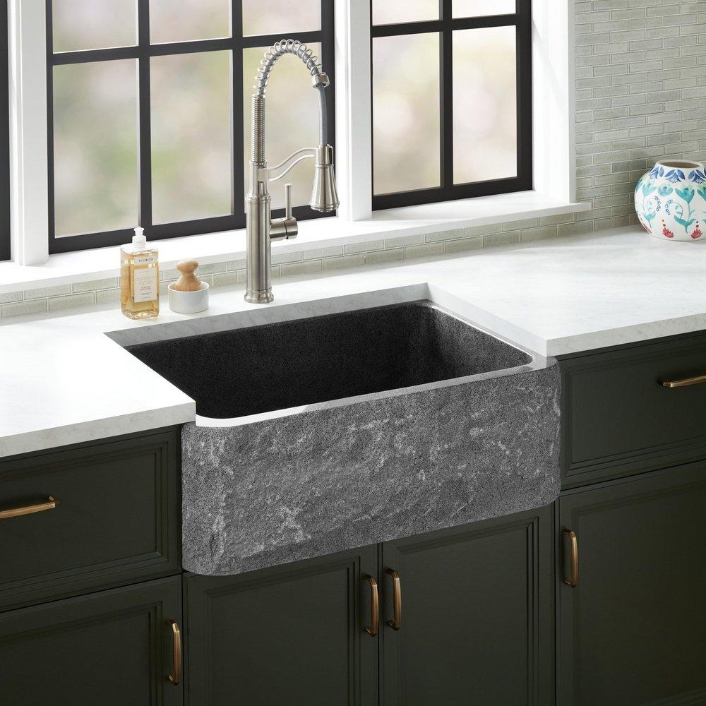 Signature Hardware Finbrook 30 in. Farmhouse Granite Single Bowl Kitchen Sink in Black