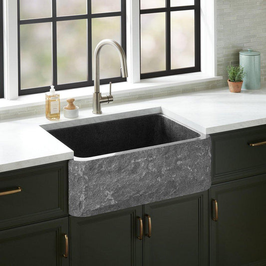 Signature Hardware Finbrook 33 in. Farmhouse Granite Single Bowl Kitchen Sink in Black