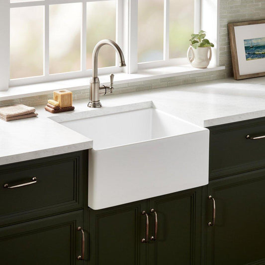Signature Hardware Rowena 20 in. Single Bowl Fireclay Apron Kitchen Sink in White