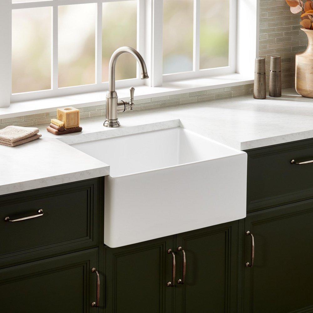 Signature Hardware Rowena 24 in. Single Bowl Fireclay Apron Kitchen Sink in White
