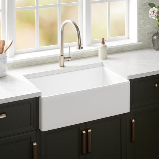 Signature Hardware Rowena 30 in. Single Bowl Fireclay Apron Kitchen Sink in White