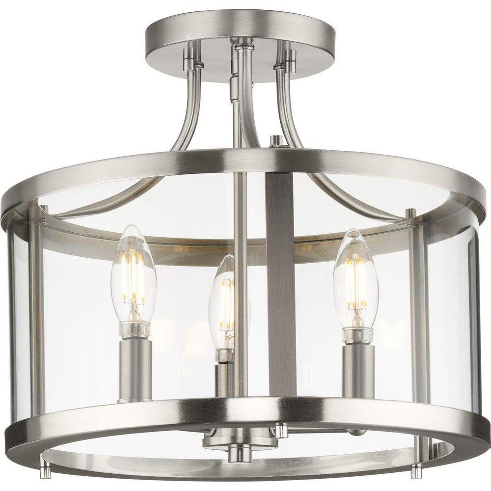 Progress Lighting Gilliam 60W 3-Light Semi-Flush Mount Ceiling Fixture with Candelabra E-12 Base in Brushed Nickel