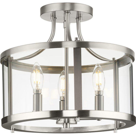 Progress Lighting Gilliam 60W 3-Light Semi-Flush Mount Ceiling Fixture with Candelabra E-12 Base in Brushed Nickel