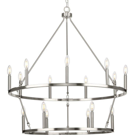 Progress Lighting Gilliam 35-1/2 x 101-1/2 in. 60W 15-Light 2-Tier Incandescent Contemporary and Traditional Chandelier in Brushed Nickel
