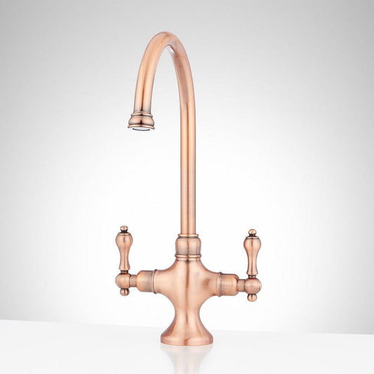 Signature Hardware Isabel Two Handle Gooseneck Bar Faucet in Satin Copper