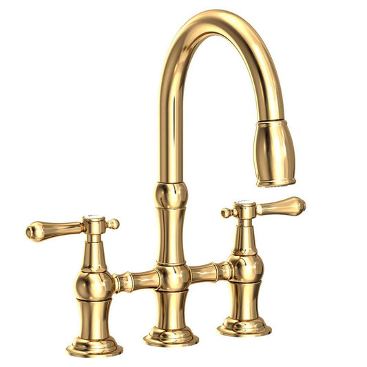 Newport Brass Chesterfield Two Handle Bridge Kitchen Faucet in Polished Brass Uncoated - Living