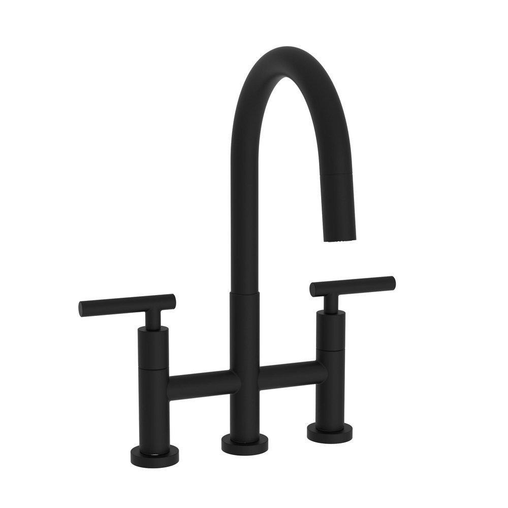 Newport Brass East Linear Two Handle Bridge Kitchen Faucet in Flat Black