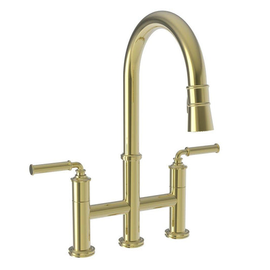 Newport Brass Taft Two Handle Bridge Kitchen Faucet in Polished Brass Uncoated - Living