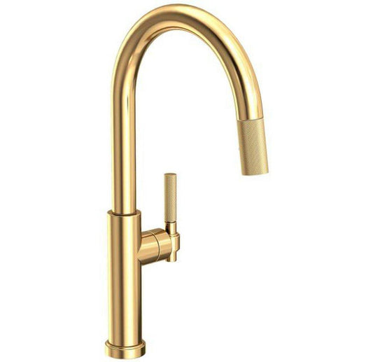 Newport Brass Muncy Single Handle Pull Down Kitchen Faucet in Polished Brass Uncoated - Living