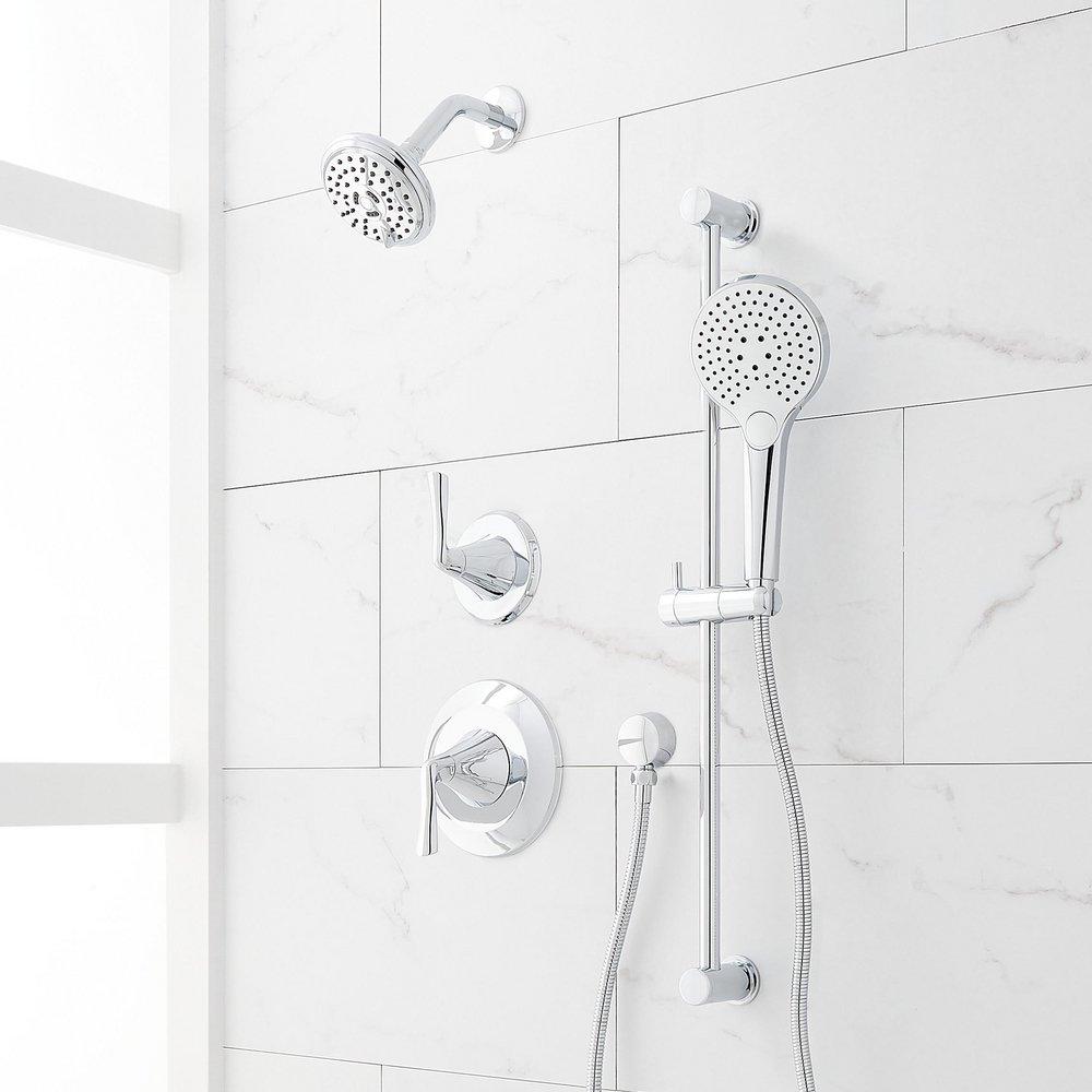 Signature Hardware Provincetown Single Handle Multi Function Pressure Balancing Valve Shower System with Slide Bar and Hand Shower in Chrome