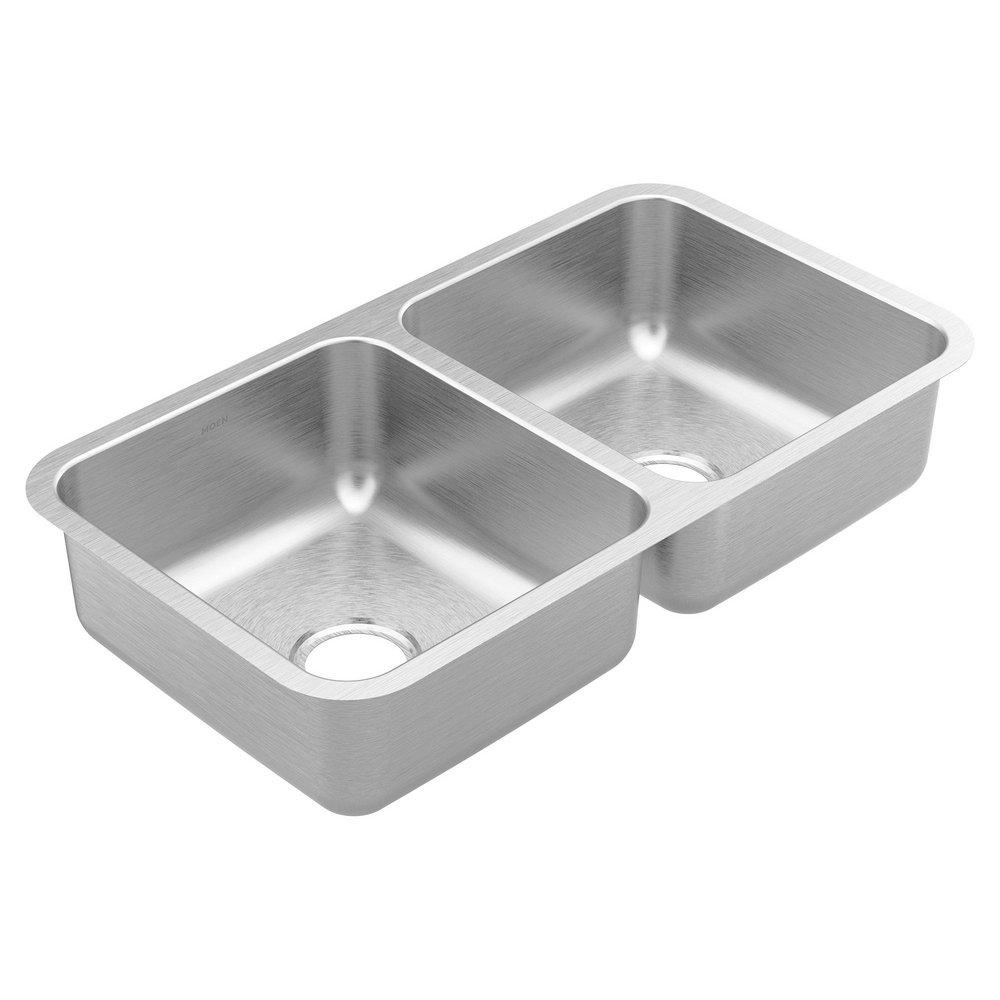 Moen 2000 Series 32-3/8 in. Undermount Stainless Steel Double Bowl Kitchen Sink in Brushed